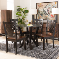 Baxton Studio Valda-Dark BrownWalnut-5PC Dining Set Baxton Studio Valda Modern and Contemporary Transitional Two-Tone Dark Brown and Walnut Brown Finished Wood